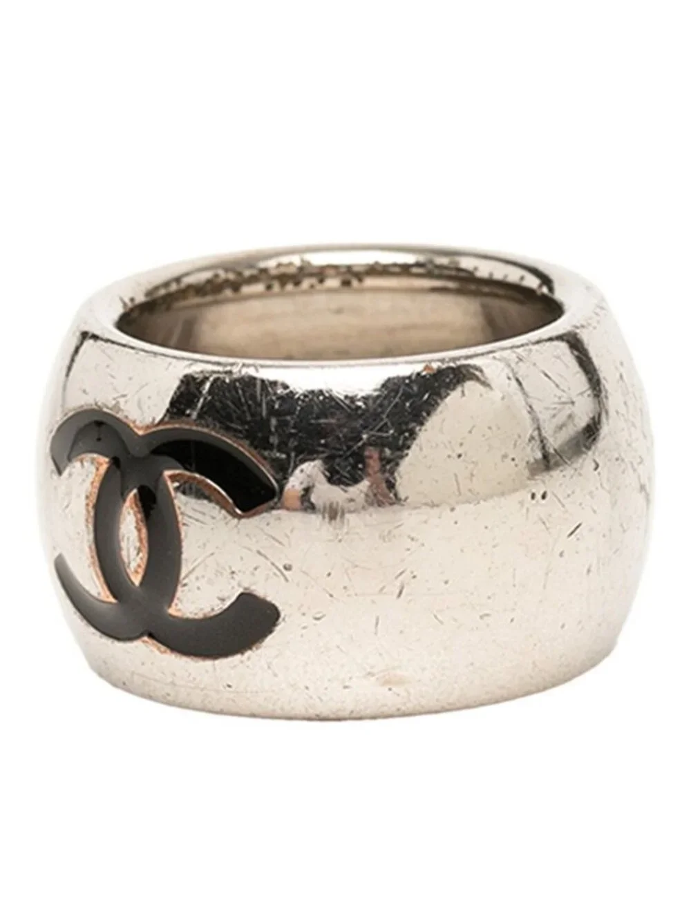 Chanel CC Logo Ring Silver Metal